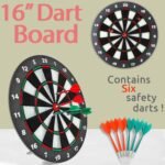 16" Dart Board with 6 Soft Tip Safety Darts-plastic Tips - Indoor,