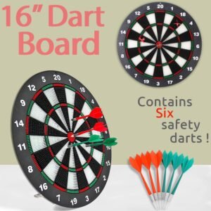 16" Dart Board with 6 Soft Tip Safety Darts-plastic Tips - Indoor,
