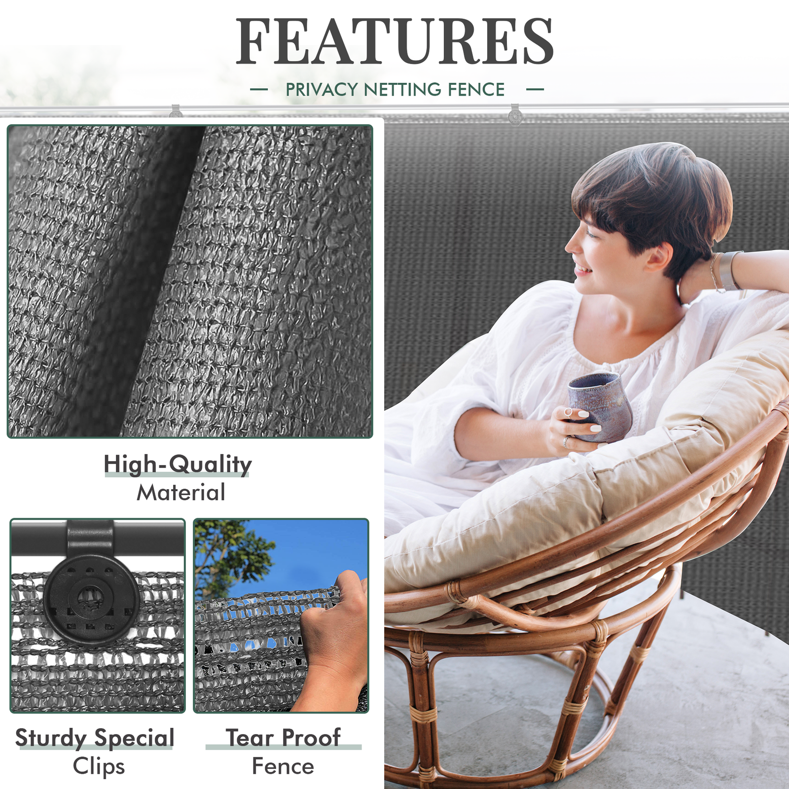 ArtBoard2_8a4e14a0-7956-44b8-b824-2f8d8df40e5c.png Grey Fabric Fence – 1.5m x 10m, 90gsm Uv-stabilized Garden Privacy - Image 1