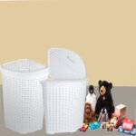 White 52 Lt Rattan Corner Laundry Basket